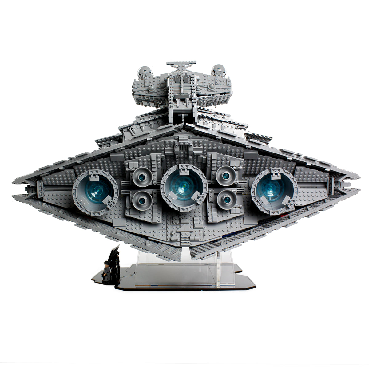 LEGO 75252 UCS Imperial Star Destroyer in the acrylic display stand, display view 7