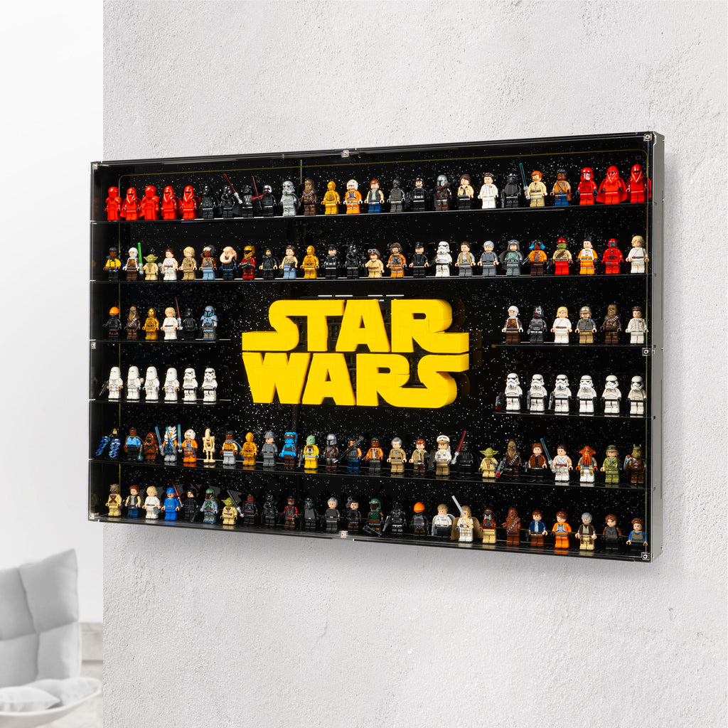 Complete acrylic wall mounted display case for LEGO 75407 Star Wars Logo & 124 Minifigures