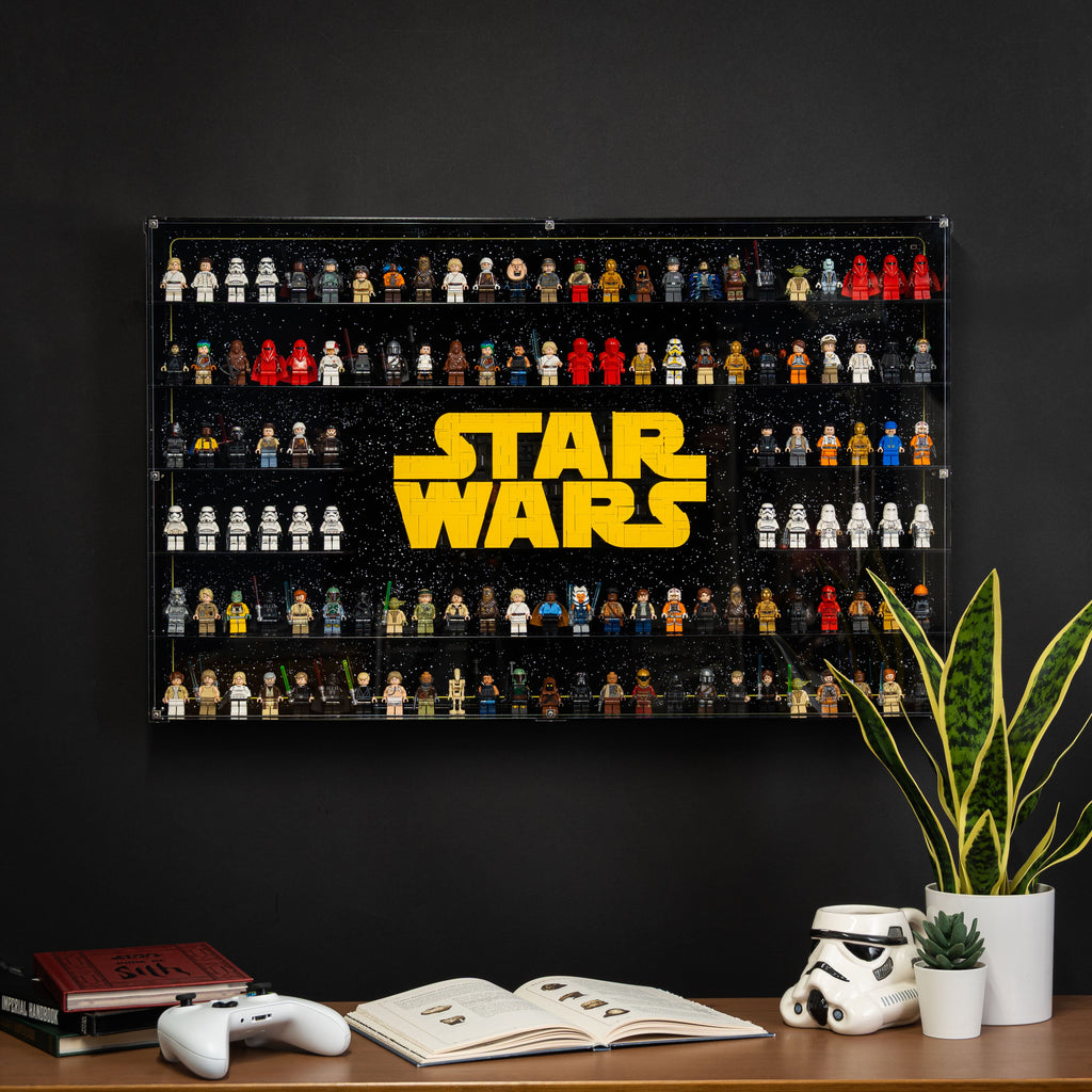 LEGO 75407 Star Wars Logo & 124 Minifigures in the acrylic wall mounted display case, display view 2