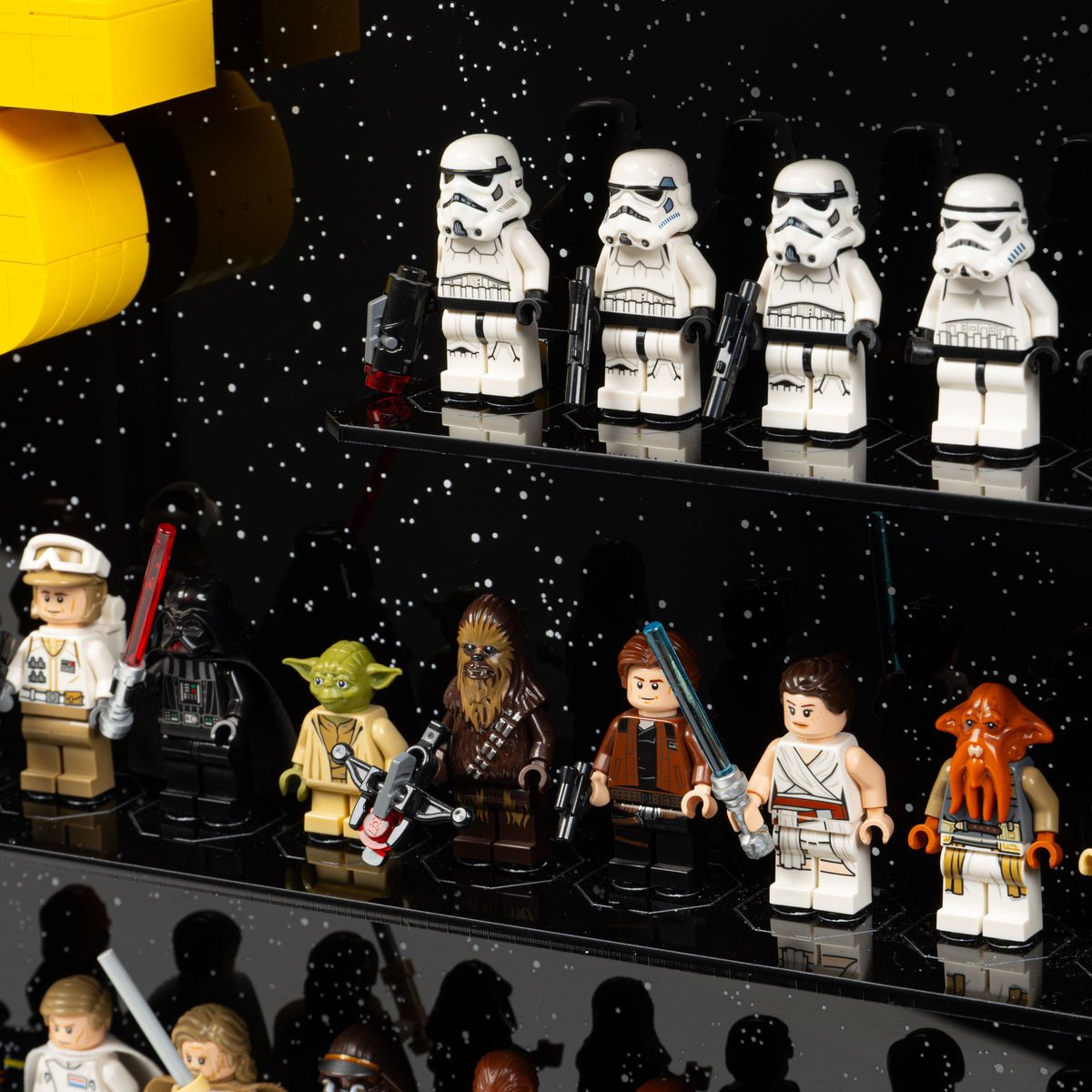 Acrylic wall mounted display case construction detail for LEGO 75407 Star Wars Logo & 124 Minifigures, view 7