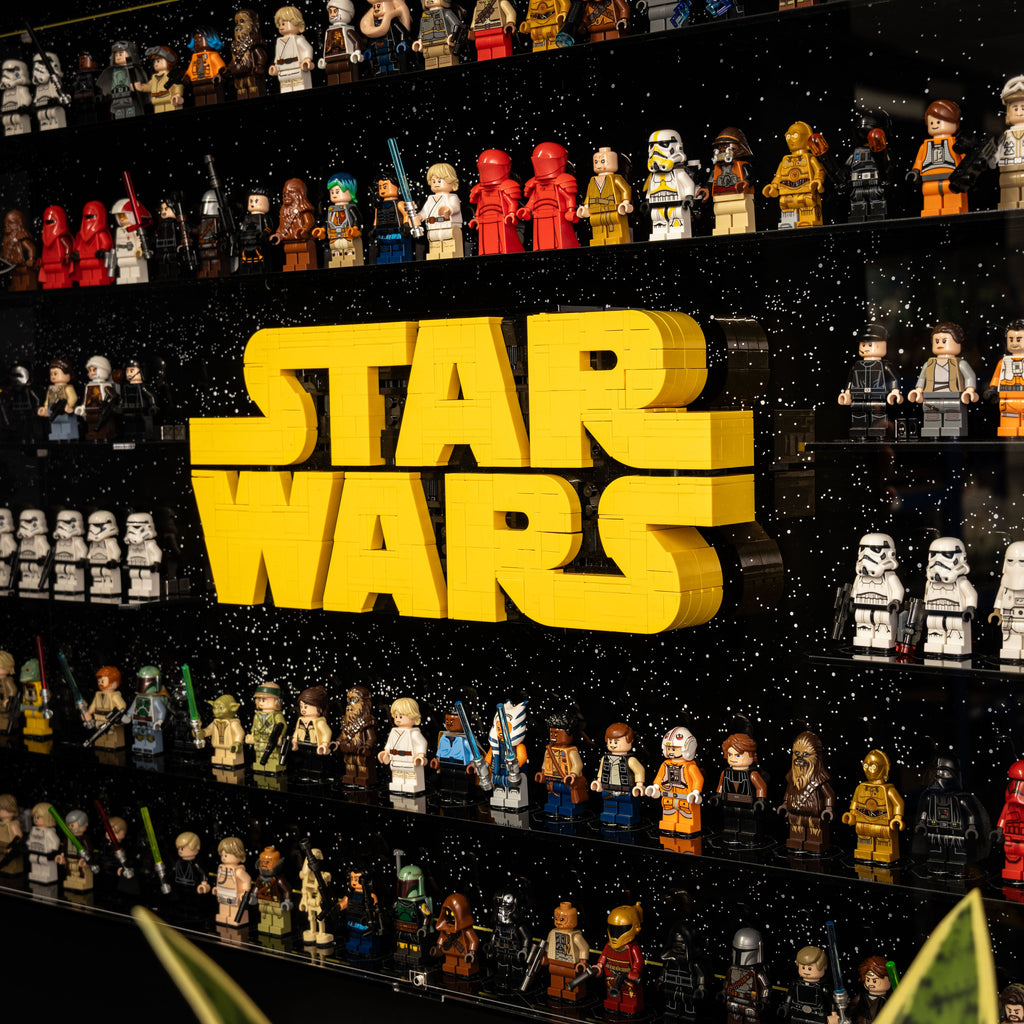 Acrylic wall mounted display case construction detail for LEGO 75407 Star Wars Logo & 124 Minifigures, view 10
