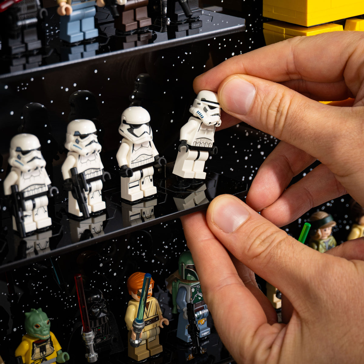 Acrylic wall mounted display case construction detail for LEGO 75407 Star Wars Logo & 124 Minifigures, view 12