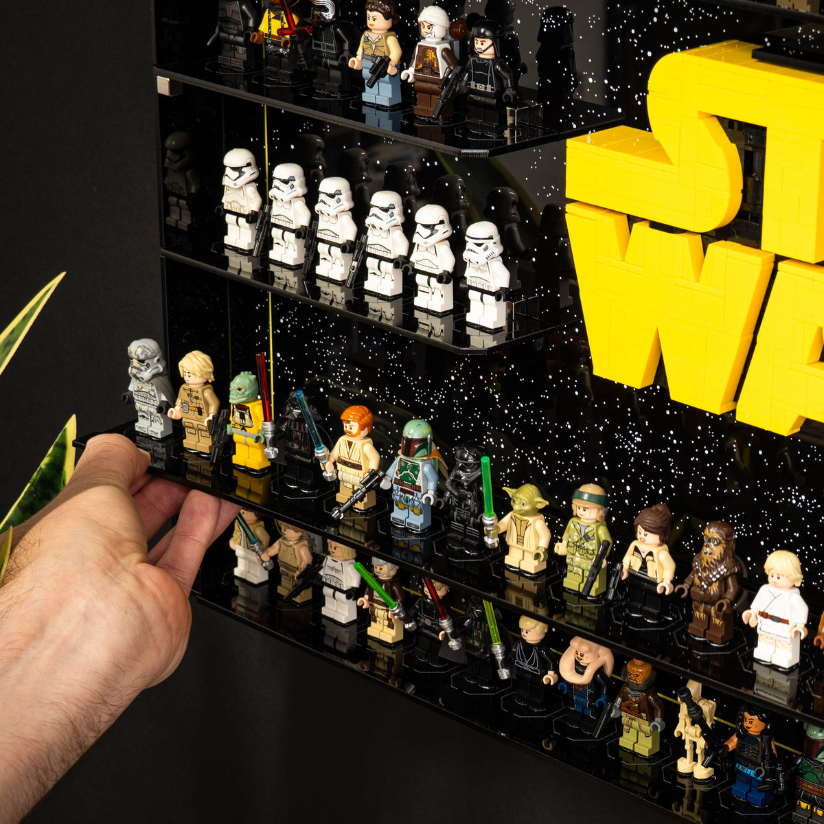 Acrylic wall mounted display case construction detail for LEGO 75407 Star Wars Logo & 124 Minifigures, view 13