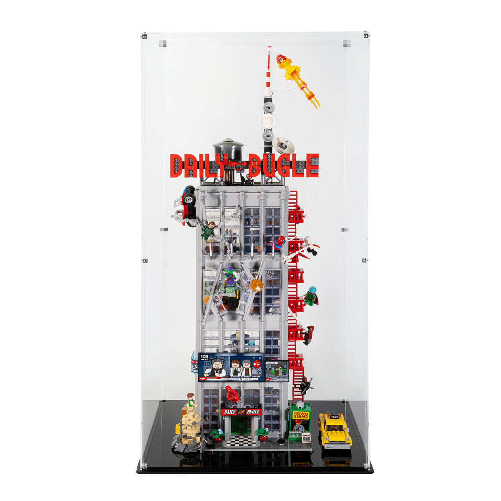 LEGO 76178 Daily Bugle in the acrylic display case, display view 4