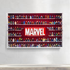 LEGO 76313 Marvel Logo & 124 Minifigures in the acrylic wall mounted display case, display view 3