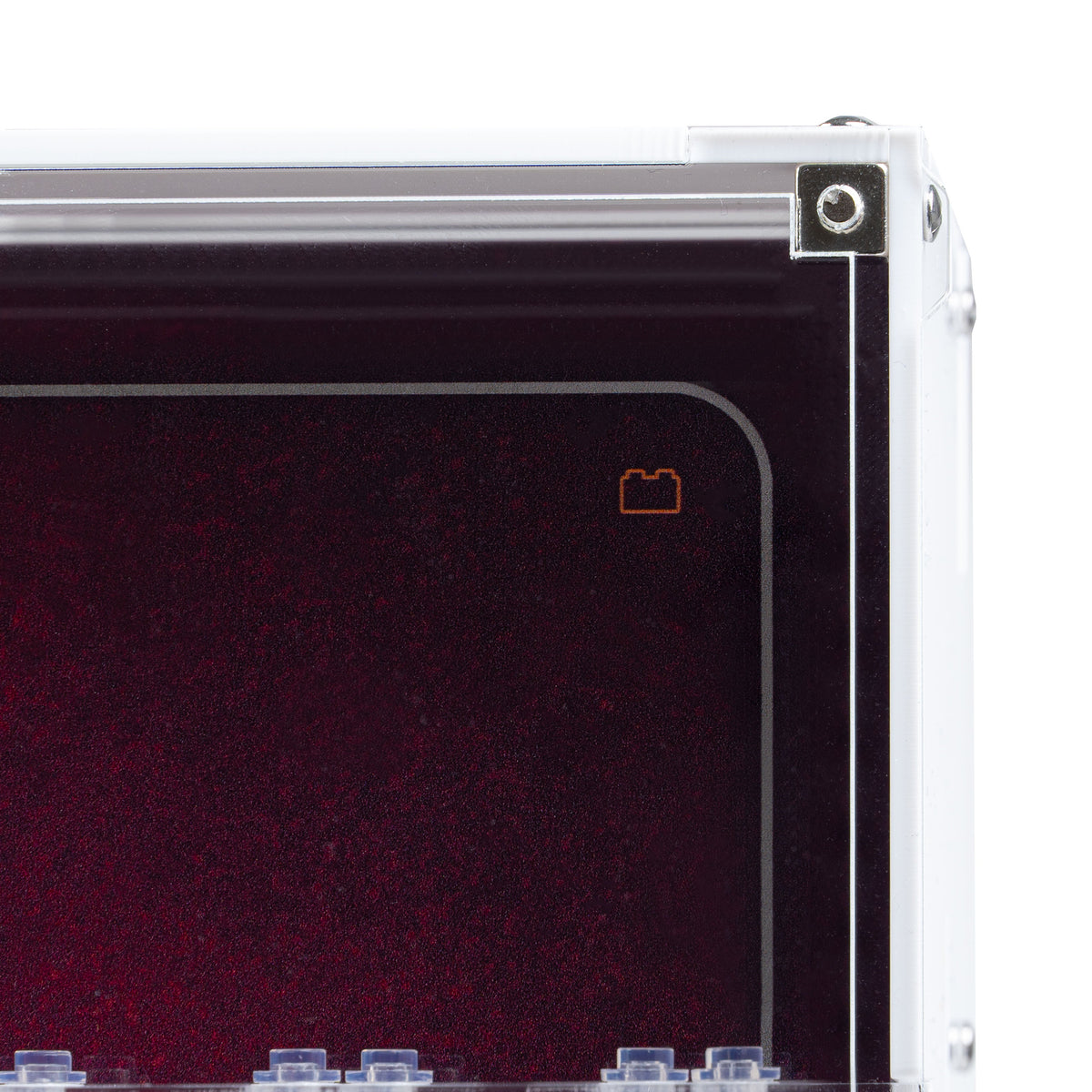 Acrylic wall mounted display case construction detail for LEGO 76313 Marvel Logo & 124 Minifigures, view 8