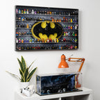 LEGO 76330 Batman Logo & 121 Minifigures in the acrylic wall mounted display case, display view 2