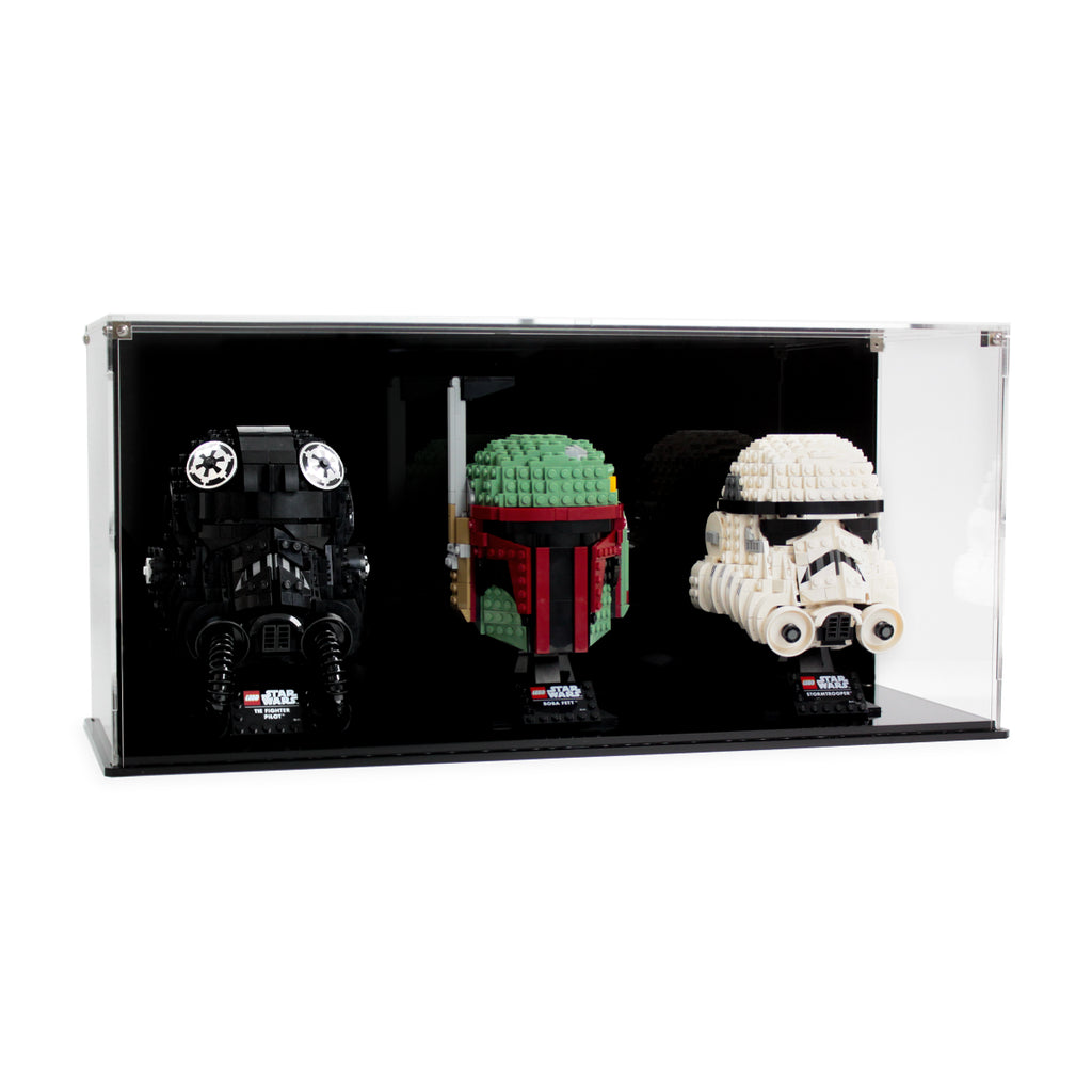 Complete acrylic display case for 3 LEGO Helmets