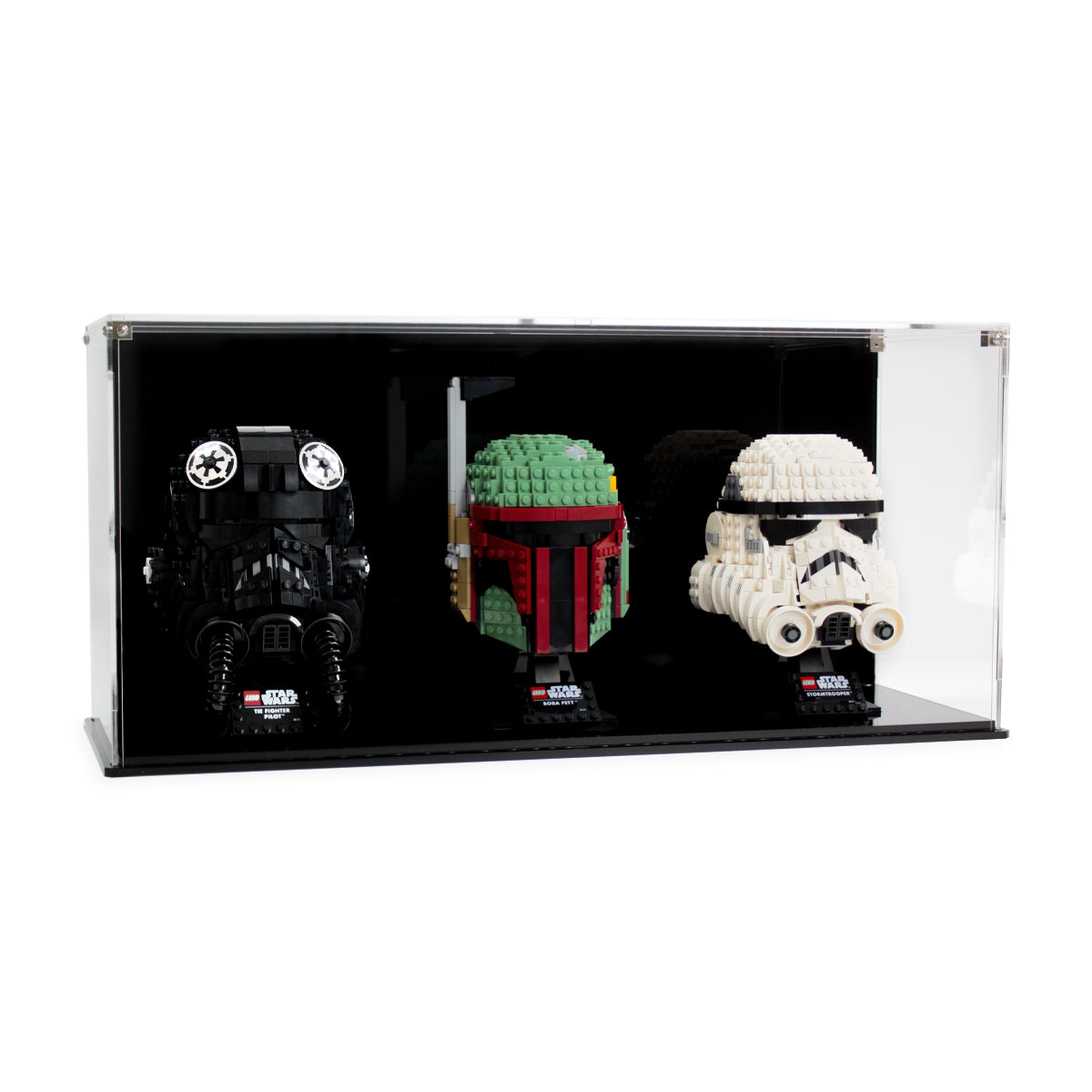 Complete acrylic display case for 3 LEGO Helmets