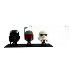 3 LEGO Helmets in the acrylic display case, display view 8
