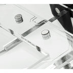 Close-up of the acrylic platform connection on the LEGO 76285 wall mounted stand