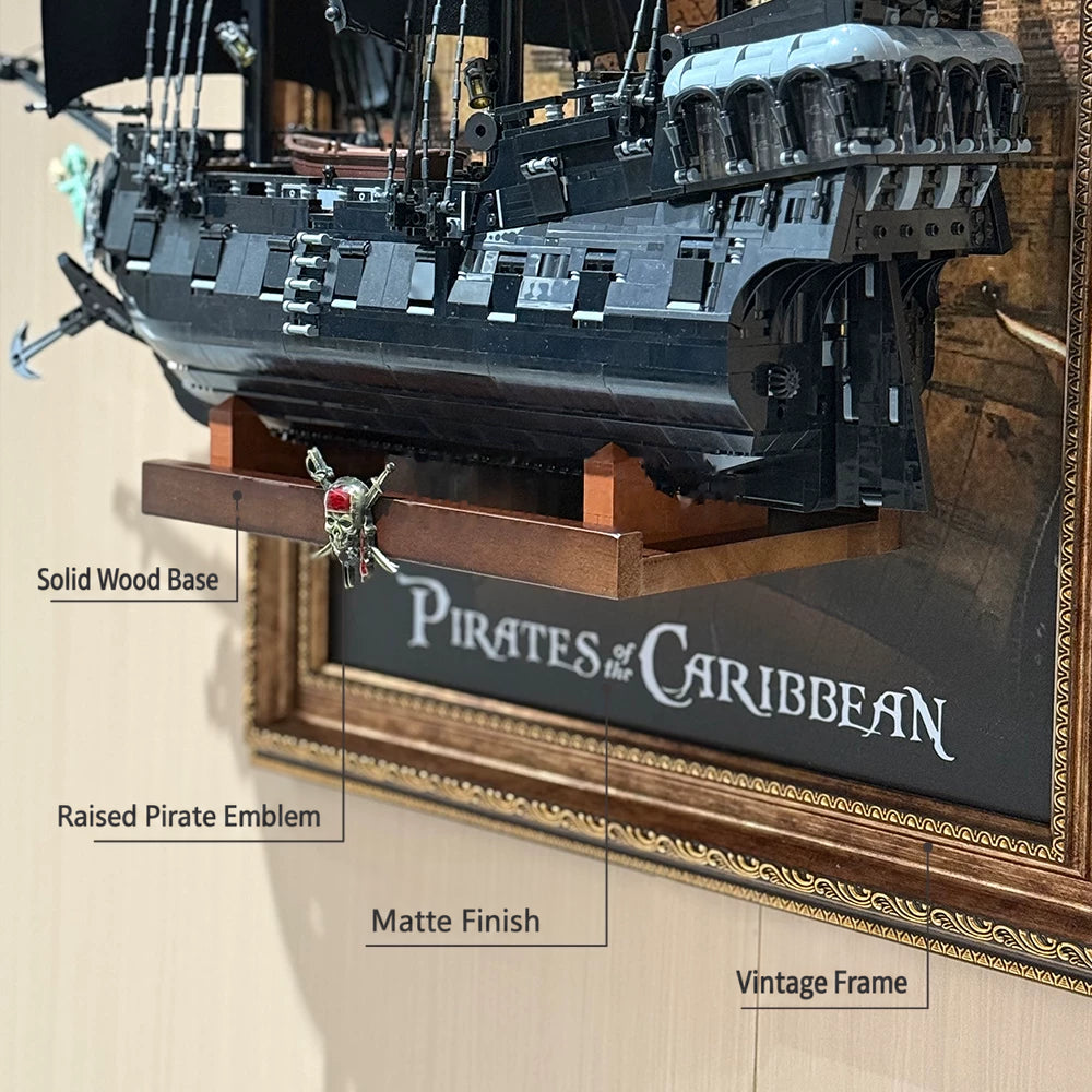 Close-up of the raised base and ornate frame for the LEGO 10365 pirate ship wall display