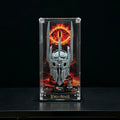 Acrylic display case for LEGO Sauron's Helmet 11373 with printed Eye of Sauron backdrop