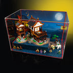Overhead view of the open-top Ancient Moon-Gazing Inn 80121 display case showing the raised model platform.