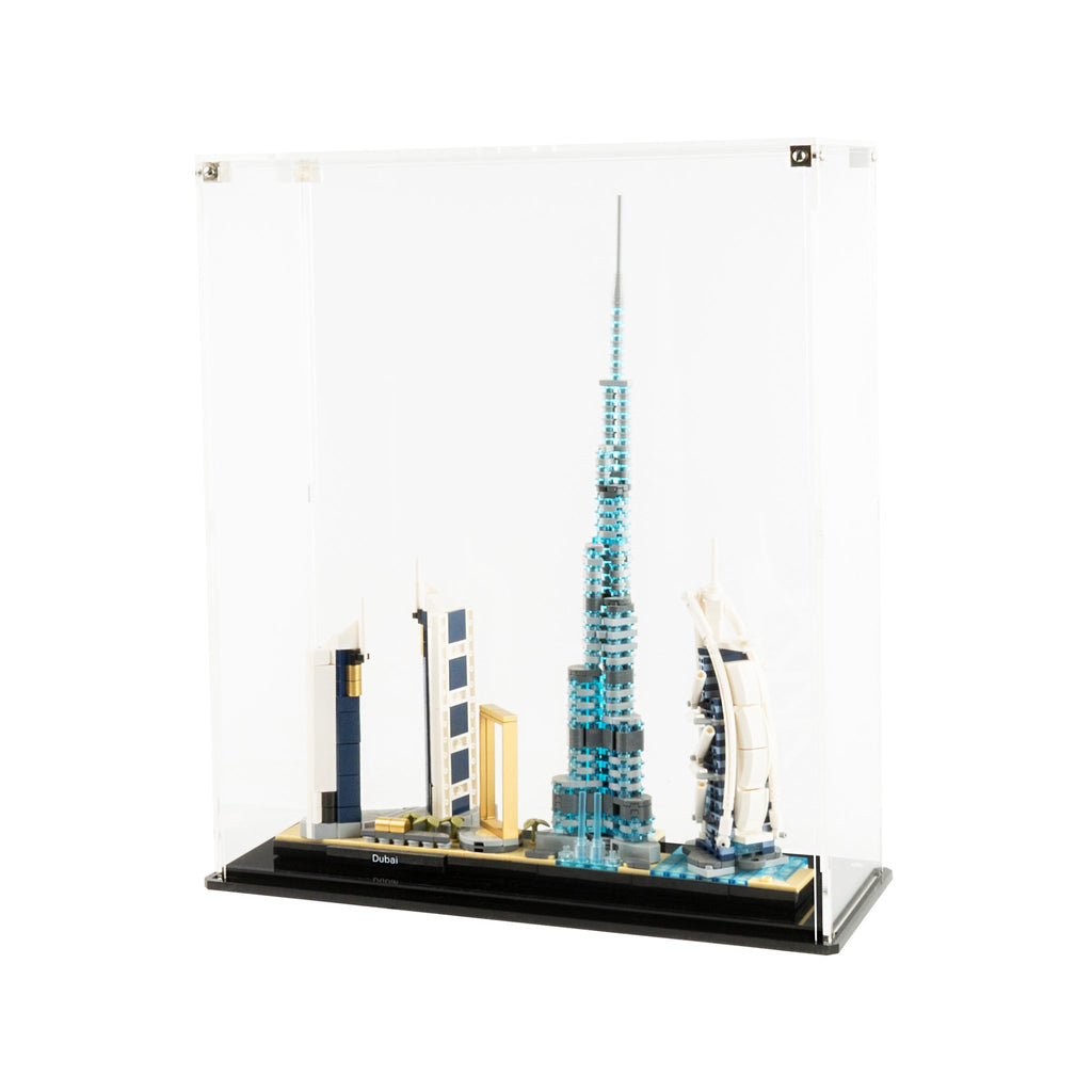 LEGO Dubai Skyline 21052: front view of the clear configuration.