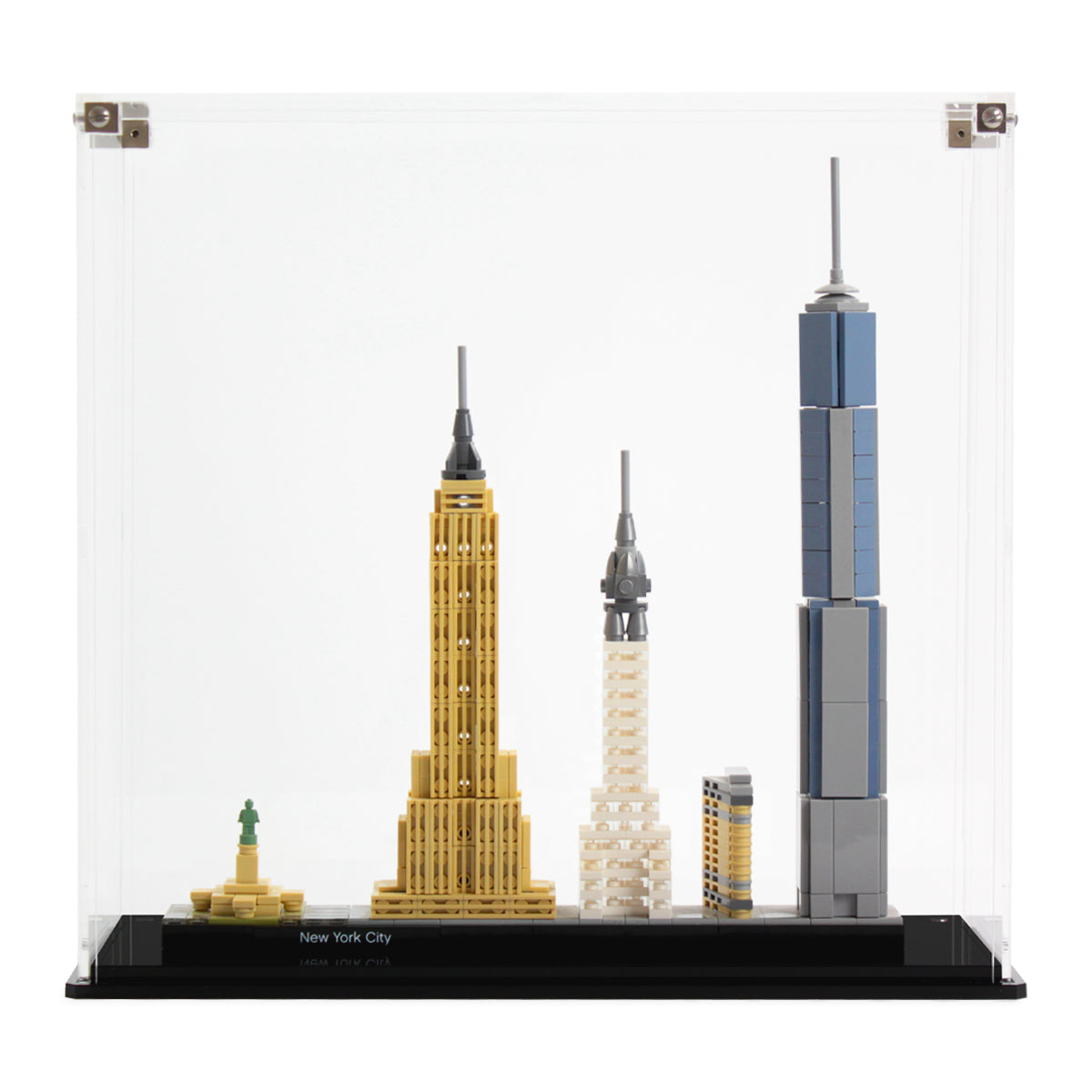 LEGO New York Skyline 21028: complete model with the display case; Display Case.