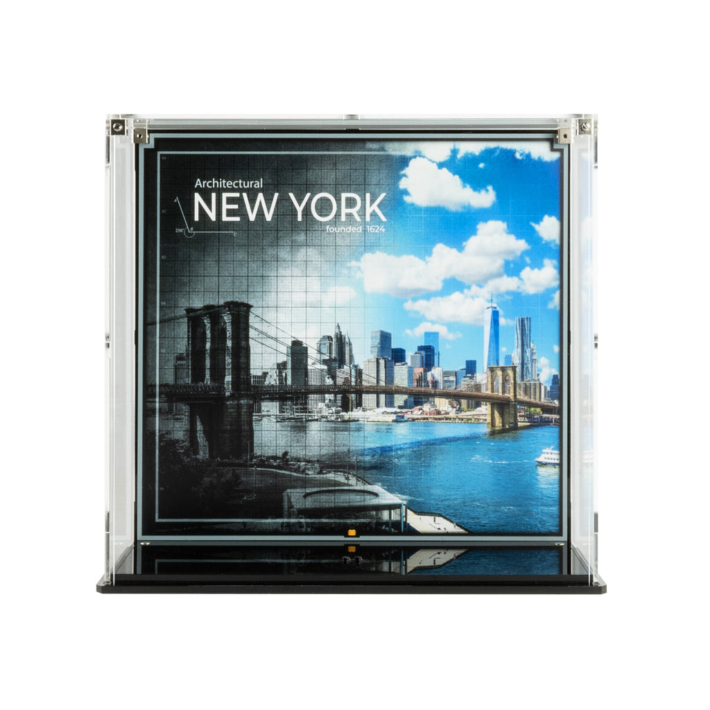 LEGO New York Skyline 21028: display case panels or base without the main LEGO build.