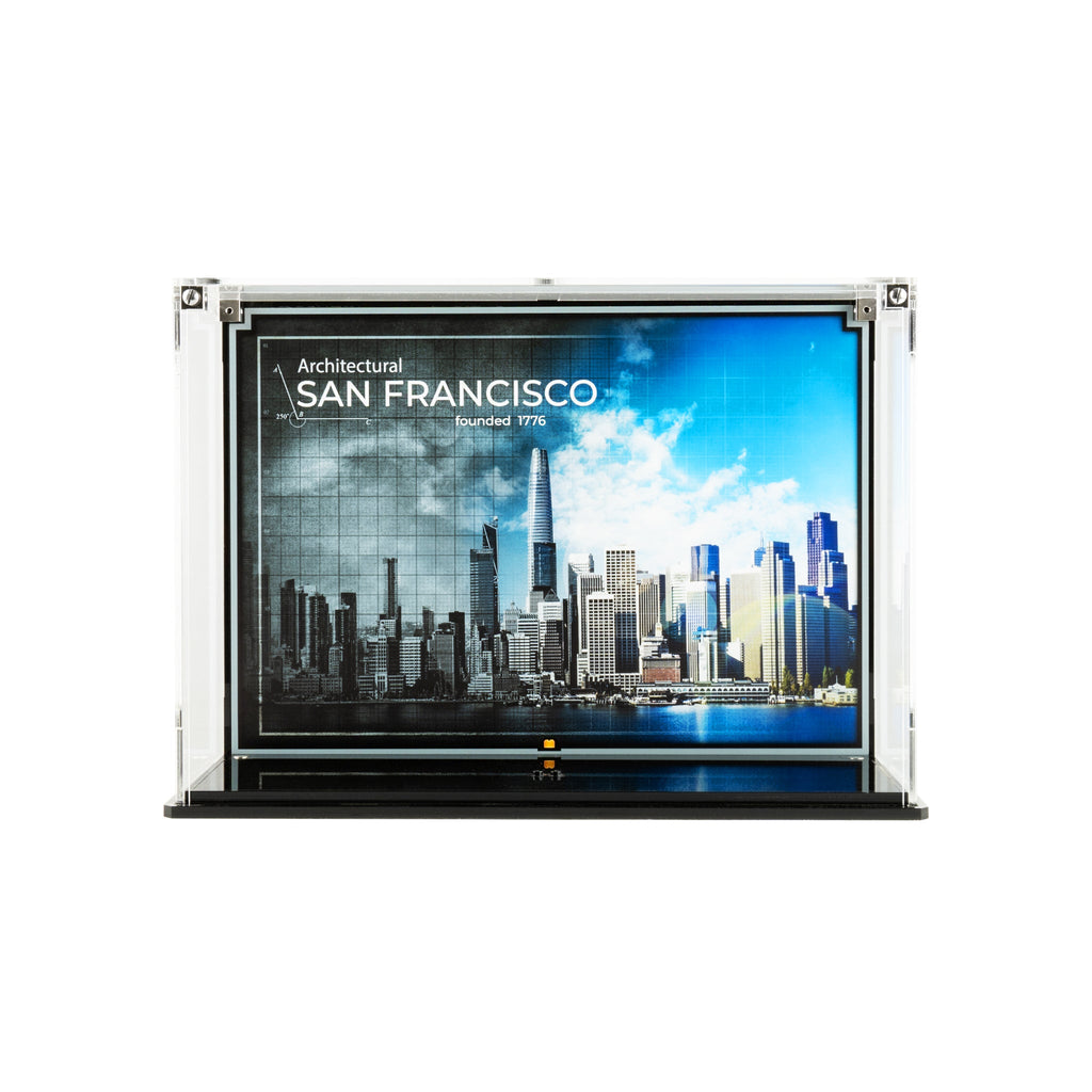 LEGO San Francisco Skyline 21043: display case panels or base without the main LEGO build.