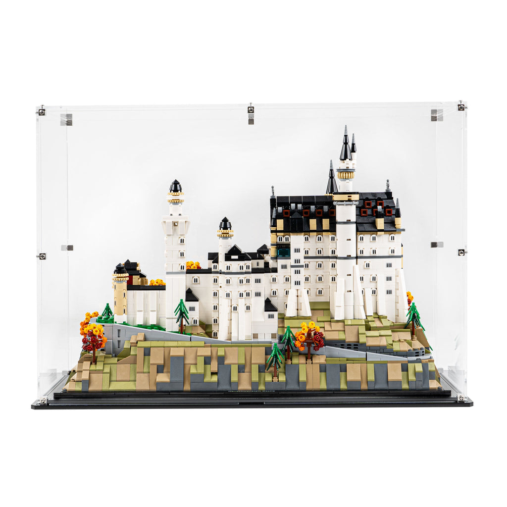 LEGO Neuschwanstein Castle 21063: model and display case shown together.