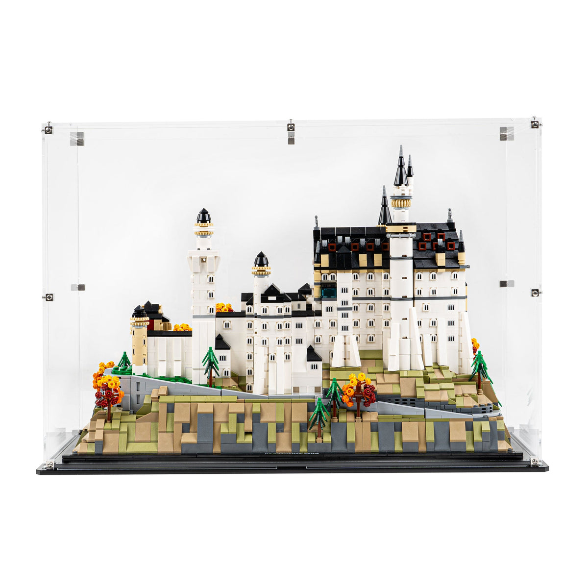LEGO Neuschwanstein Castle 21063: model and display case shown together.