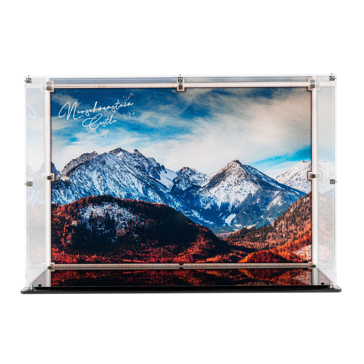 LEGO Neuschwanstein Castle 21063: display case panels or base without the main LEGO build.