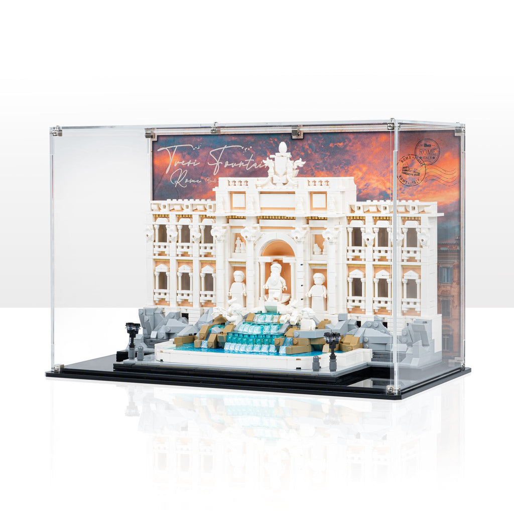 LEGO Trevi Fountain 21062: complete model with the display case; Printed Background.