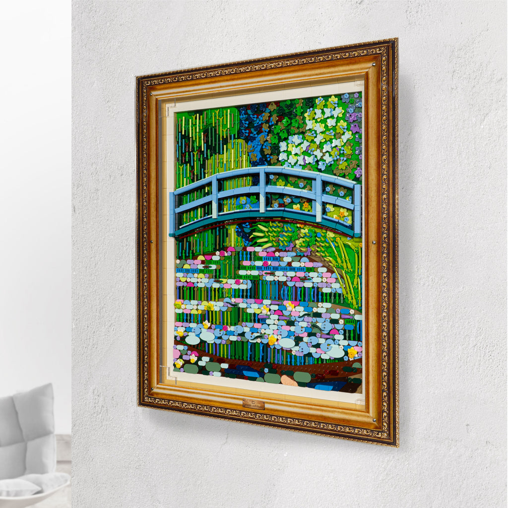 LEGO Claude Monet Water Lilies 31220: complete model with the wall-mounted display case; shown configuration.