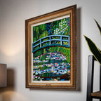 LEGO Claude Monet Water Lilies 31220: model and wall-mounted display case shown together.