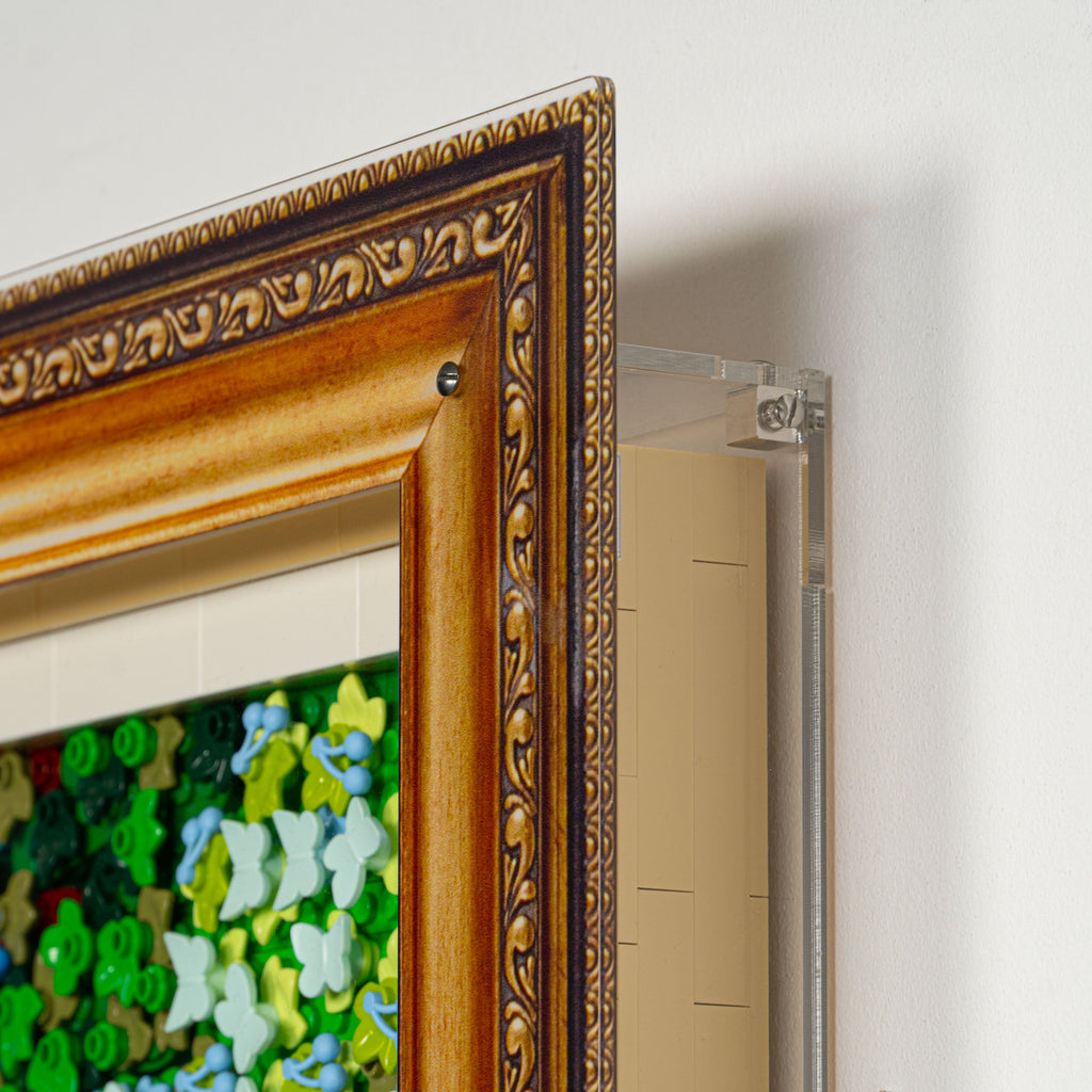 LEGO Claude Monet Water Lilies 31220: close view of the wall-mounted display case construction or display arrangement.
