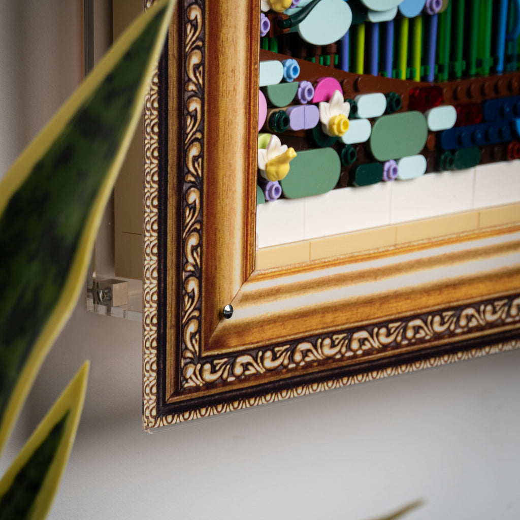 LEGO Claude Monet Water Lilies 31220: close view of the wall-mounted display case construction or display arrangement.