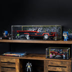 LEGO Classic TV Series Batmobile 76328: model and display case shown together.