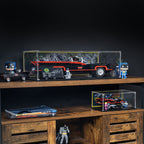 LEGO Classic TV Series Batmobile 76328: model and display case shown together.