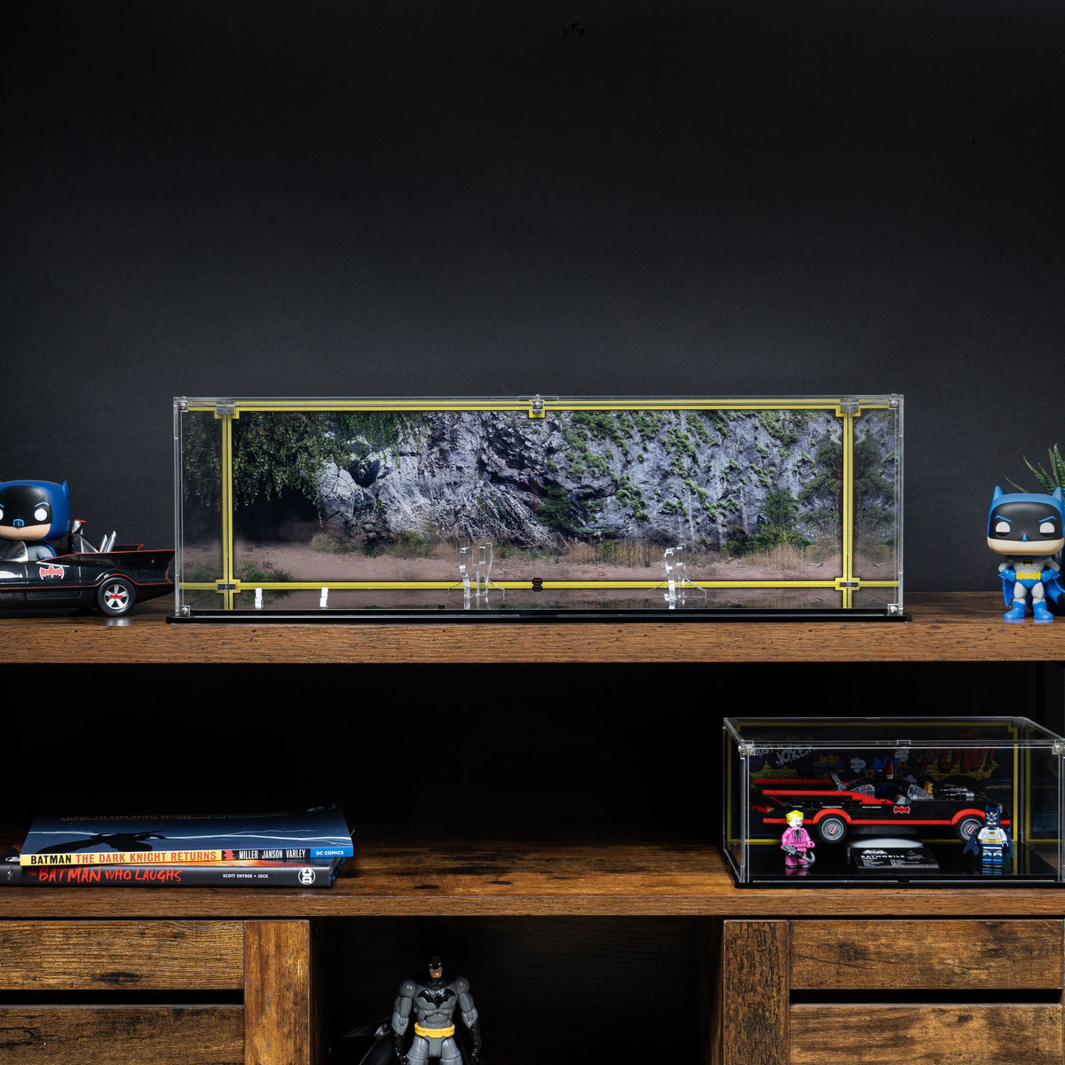 LEGO Classic TV Series Batmobile 76328: display case panels or base without the main LEGO build.