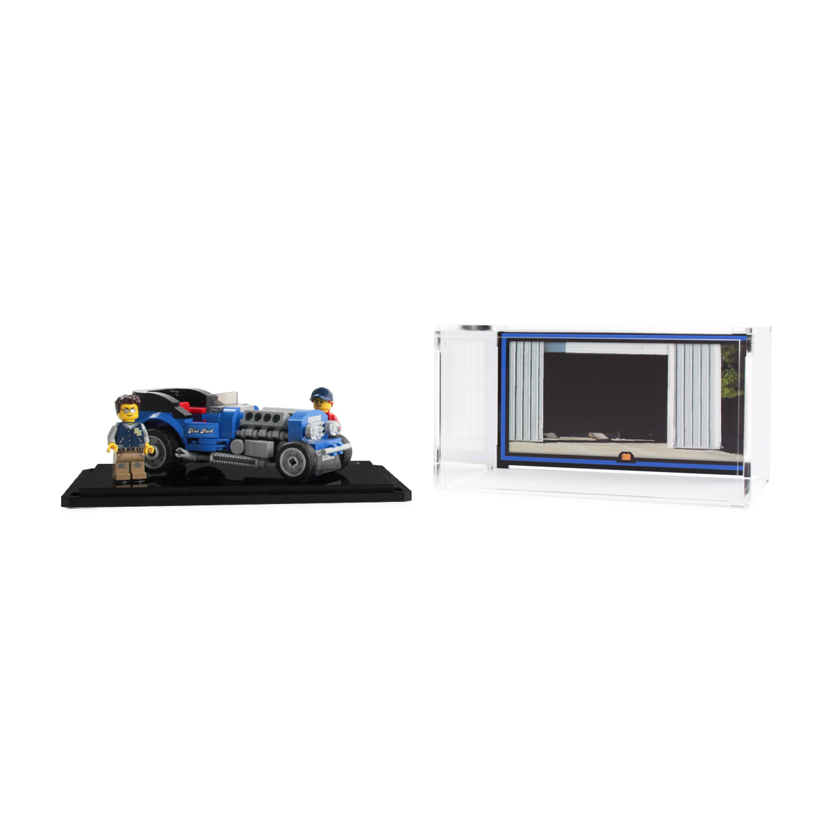LEGO Hot Rod 40409: model and display case shown together.