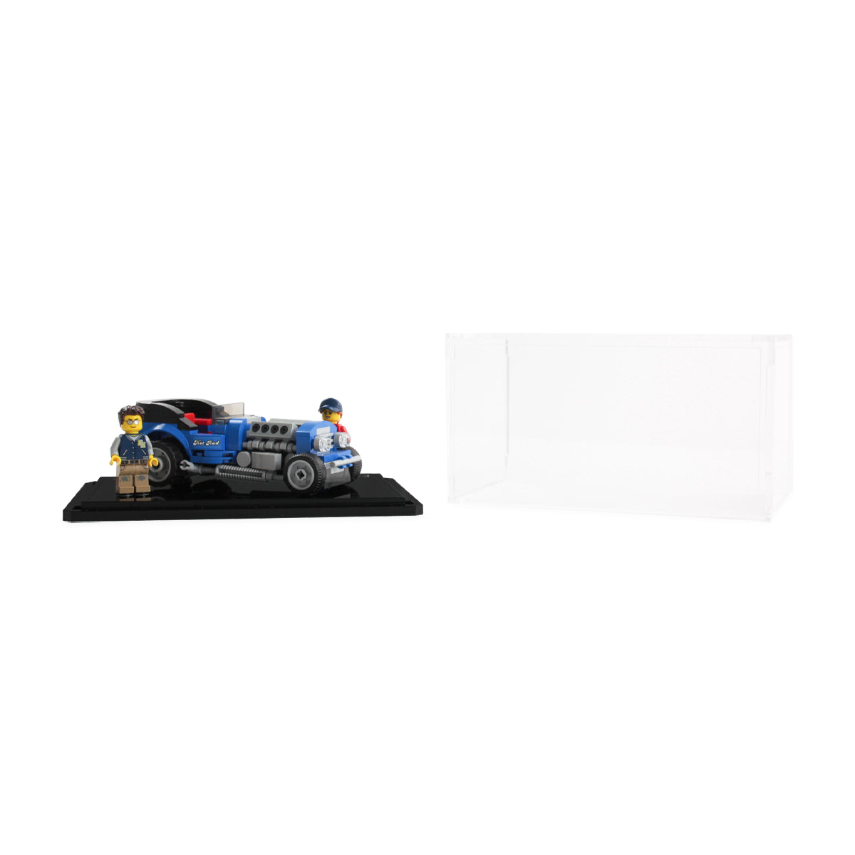 LEGO Hot Rod 40409: model and display case shown together.