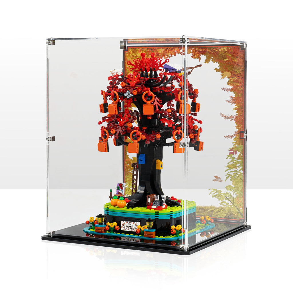 LEGO Family Tree 21346: complete model with the display case; Printed Background.