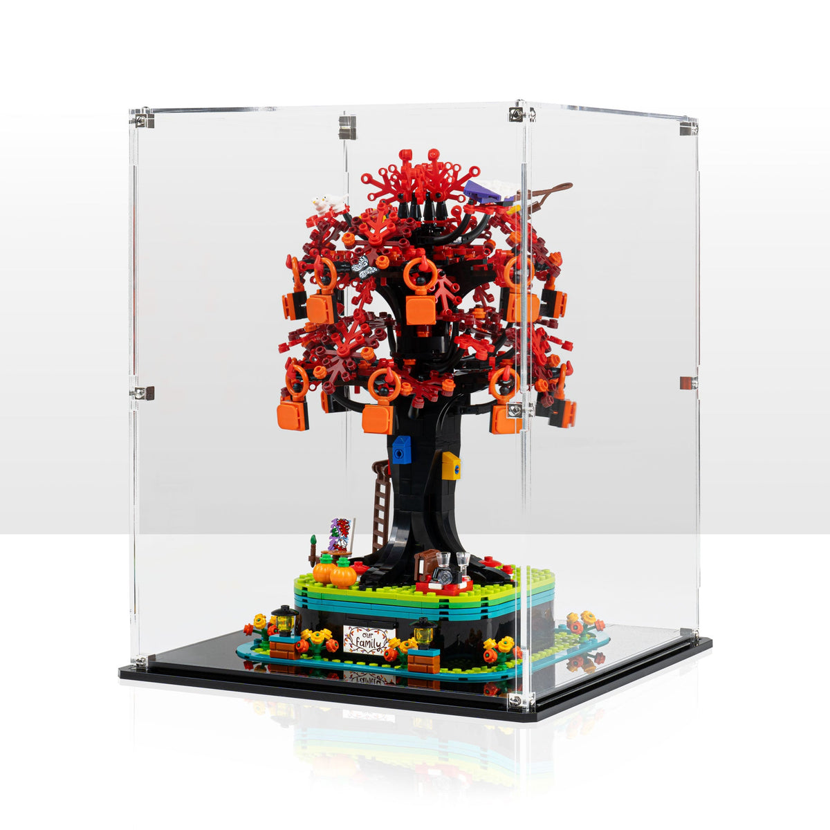LEGO Family Tree 21346: complete model with the display case; Clear Background.