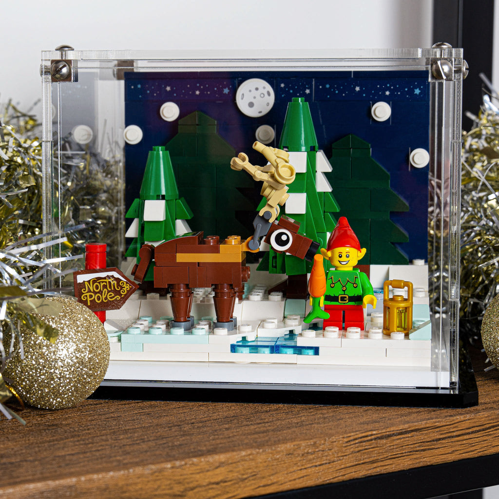 LEGO Santa's Front Yard 40484: winter scene displayed in a room setting.
