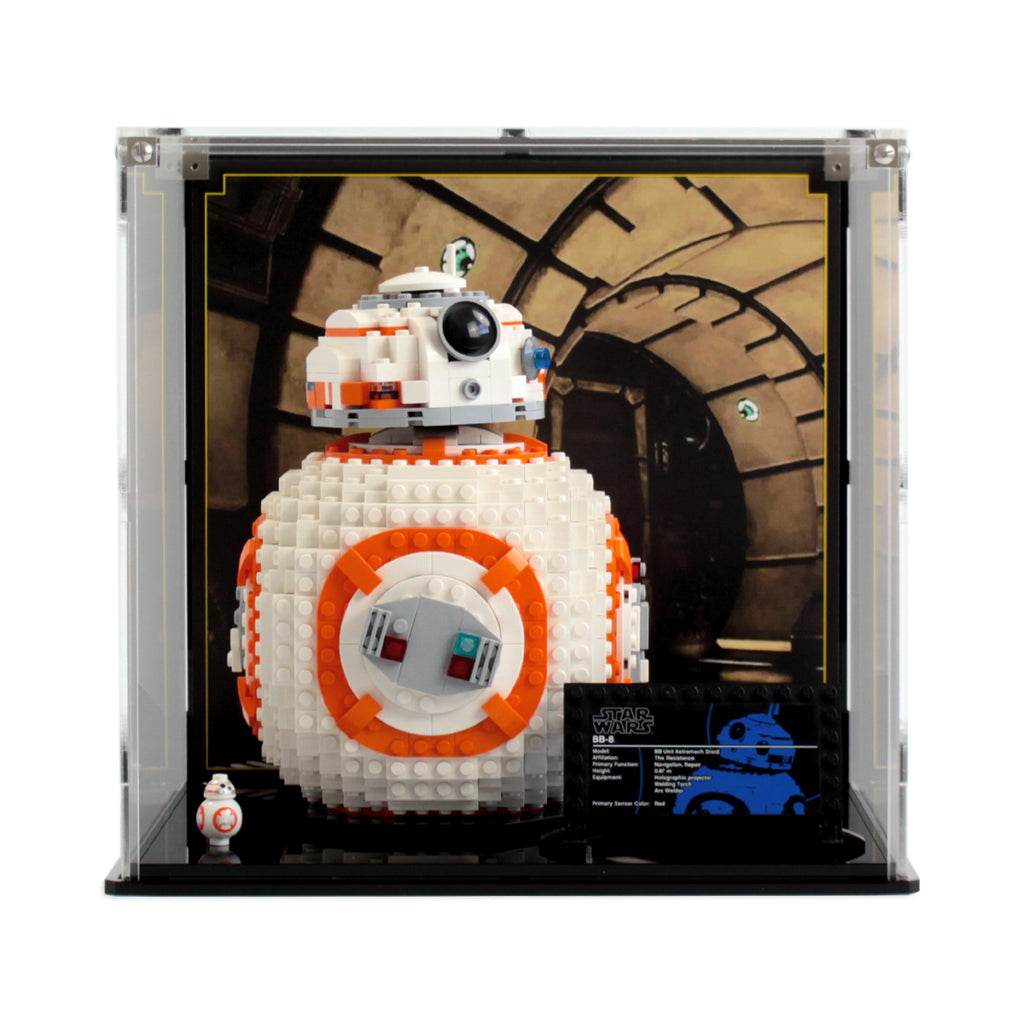 LEGO BB-8 75187: front view of BB-8 and its original model plaque.