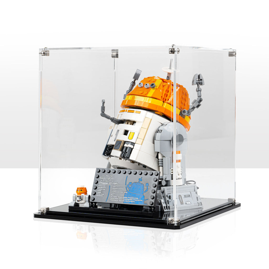 LEGO Chopper C1-10P Astromech Droid 75416: complete model with the display case; Clear Background.