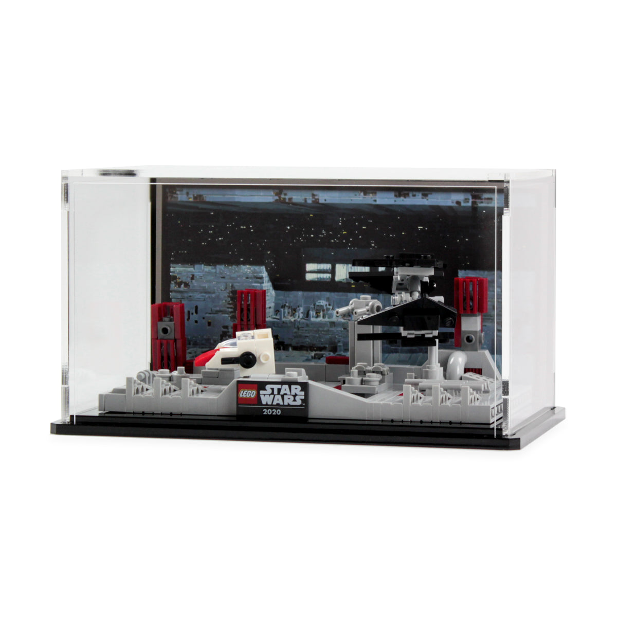 LEGO Death Star II Battle 40407: complete model with the display case; Background Sticker.