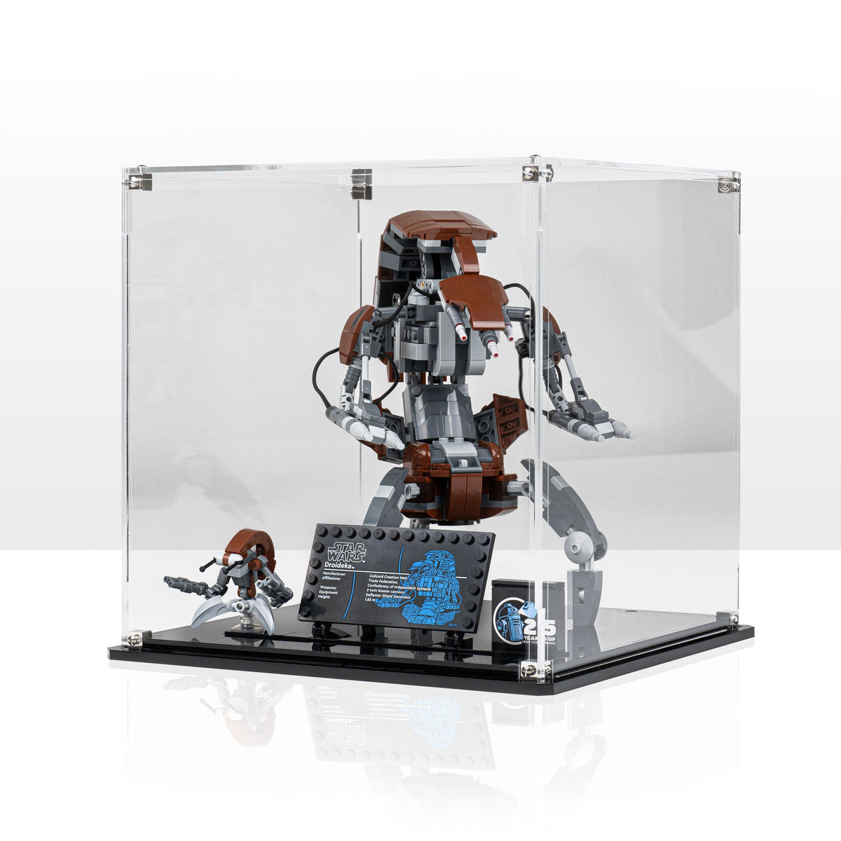 LEGO Droideka 75381: complete model with the display case; Clear Background.