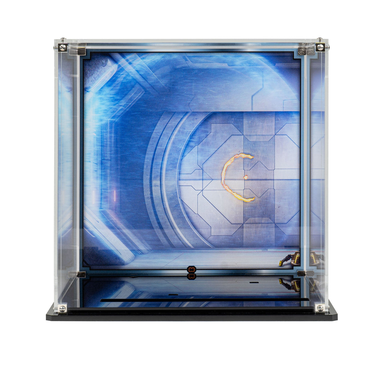 LEGO Droideka 75381: display case panels or base without the main LEGO build.