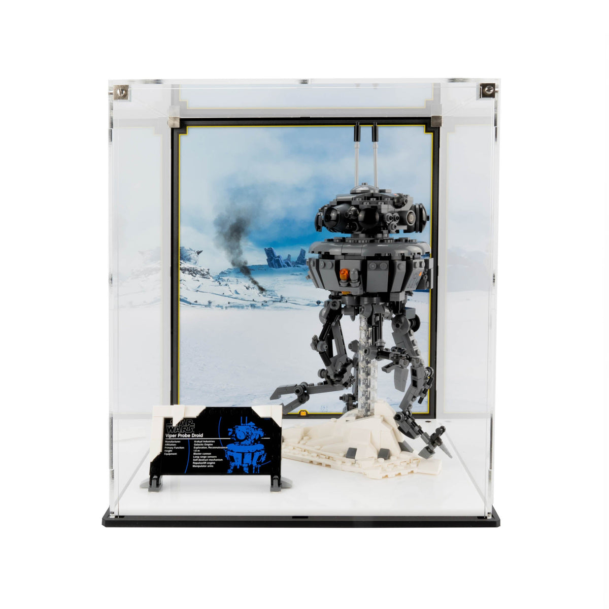 LEGO Imperial Probe Droid 75306: model and display case shown together.