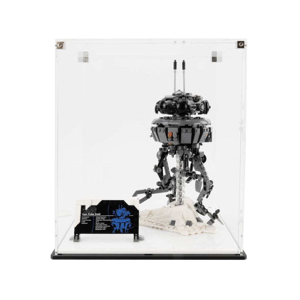 LEGO Imperial Probe Droid 75306: model and display case shown together.