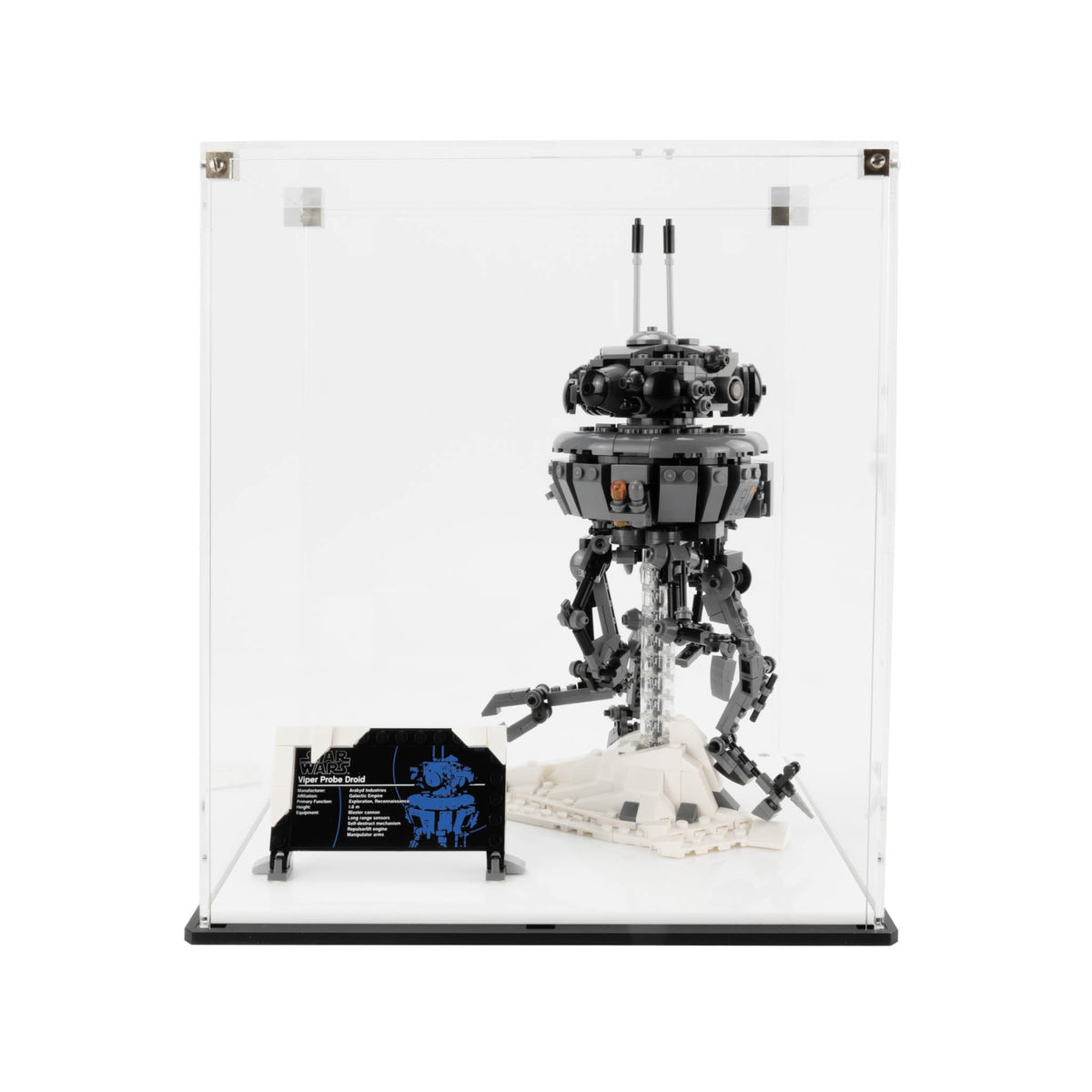 LEGO Imperial Probe Droid 75306: model and display case shown together.