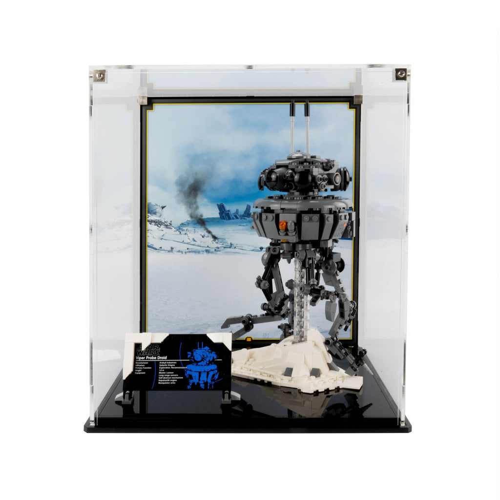 LEGO Imperial Probe Droid 75306: model and display case shown together.