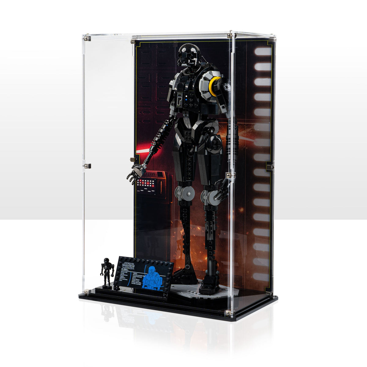 LEGO K-2SO Security Droid 75434: complete model with the display case; Printed Background.