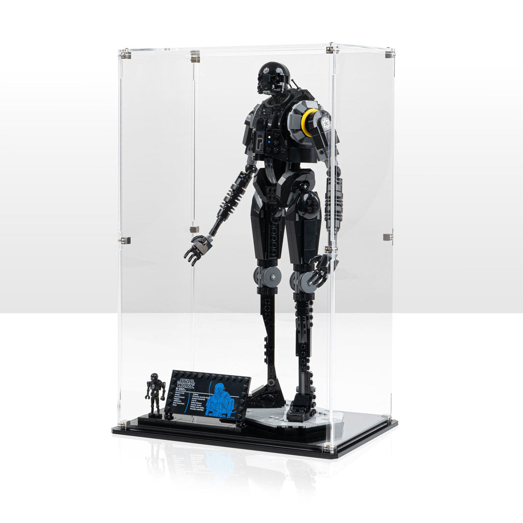 LEGO K-2SO Security Droid 75434: complete model with the display case; Clear Background.