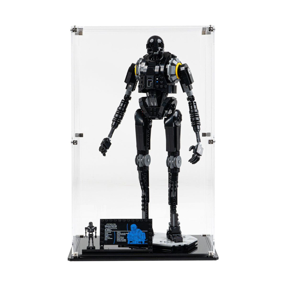 LEGO K-2SO Security Droid 75434: model and display case shown together.